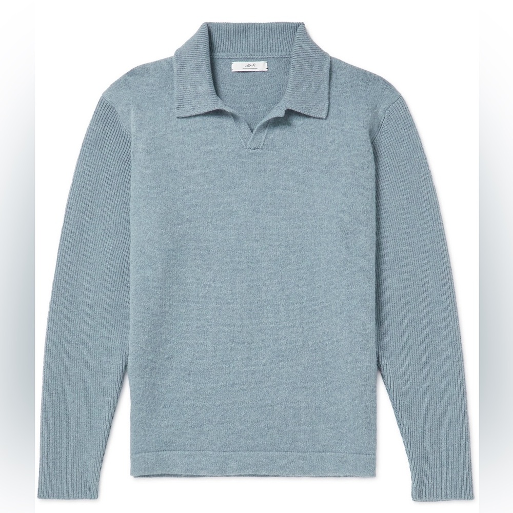 Mr P. – Ribbed Boiled Wool Polo Shirt – Men – Blue